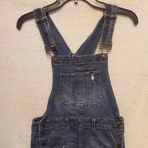 Women's Size 7 Denim Overall Shorts (stretch)